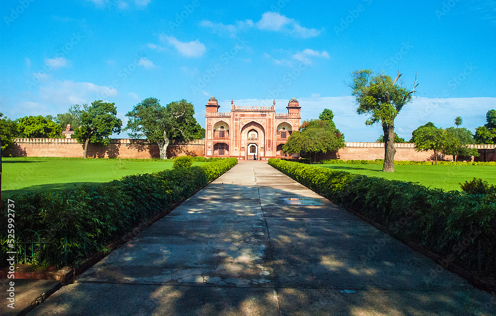 Fototapeta premium The Tomb of Itimad-ud-Daulah with its intense design-scape stands as a silent cornerstone in Mughal architecture inspite of overshadowed by its world-renowned neighbor, the Taj of Agra-India.