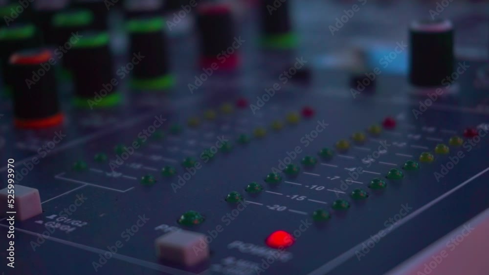 Lamp indicator on the sound amplifier. LED indicator of sound level signal on the mixing console of sound system. Volume control Lamp indicator on the sound amplifier. LED indicator of sound level signal on the mixing console of sound system. Volume control