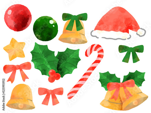 クリスマス小物素材　手描き水彩風