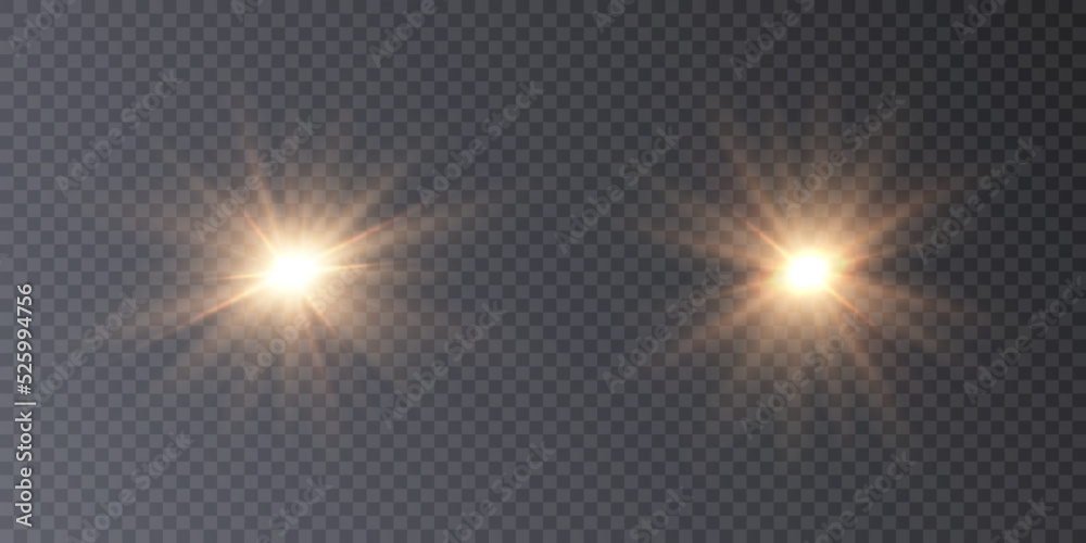 Light gold star. Light sunlight. light effect png. Vector	
