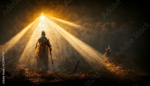 illustration of a warrior in front of a sunlight