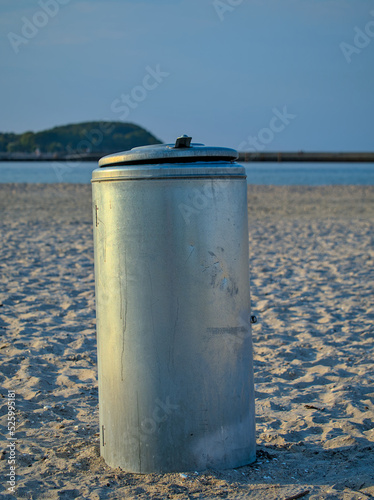 Garbage can on the beach