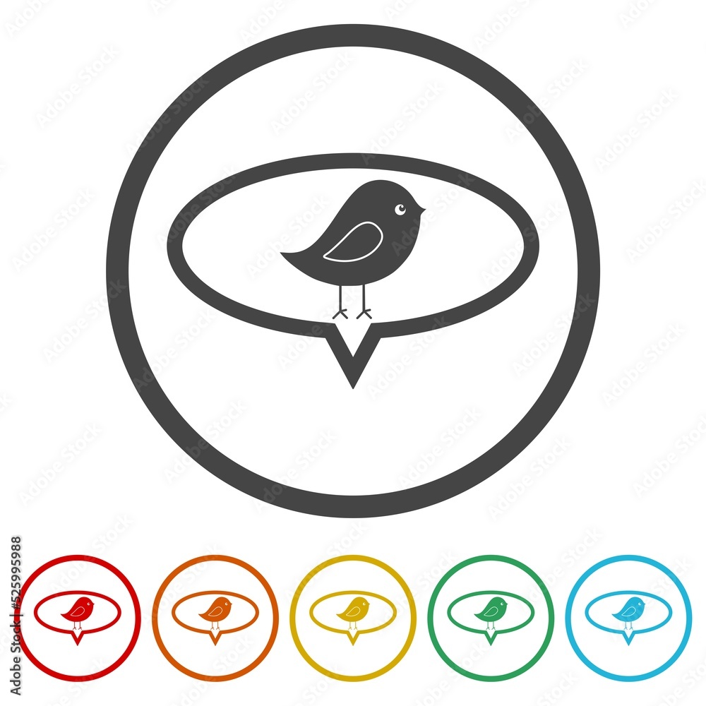 Fototapeta premium Bird inside speech bubble icon. Set icons in color circle buttons