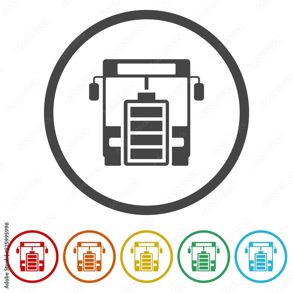 Electric bus glyph icon. Set icons in color circle buttons Electric bus glyph icon. Set icons in color circle buttons