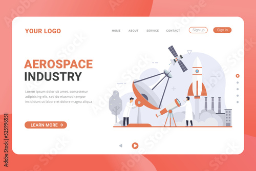 Aerospace industry landing page template vector illustration