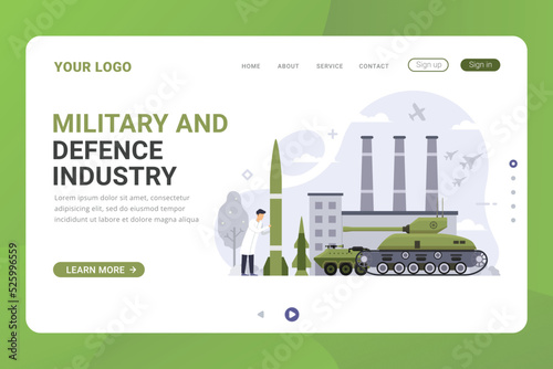 Military and defence landing page template vector illustration
