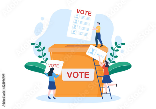 Election Day Political Hand Drawn Cartoon Flat Illustration with Voters Casting Ballots at Polling Place in United States Suitable for Poster or Campaign