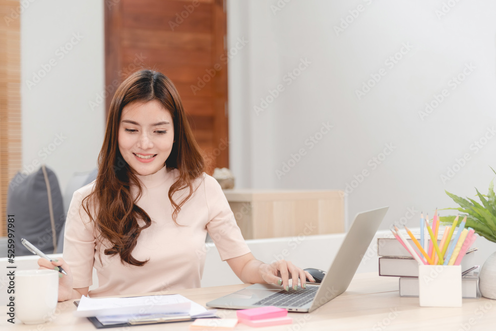 Asian beauty Work online from home via computer Interacting with the team Is a new normal online activity Asian beauty Work online from home via computer Interacting with the team Is a new normal online activity