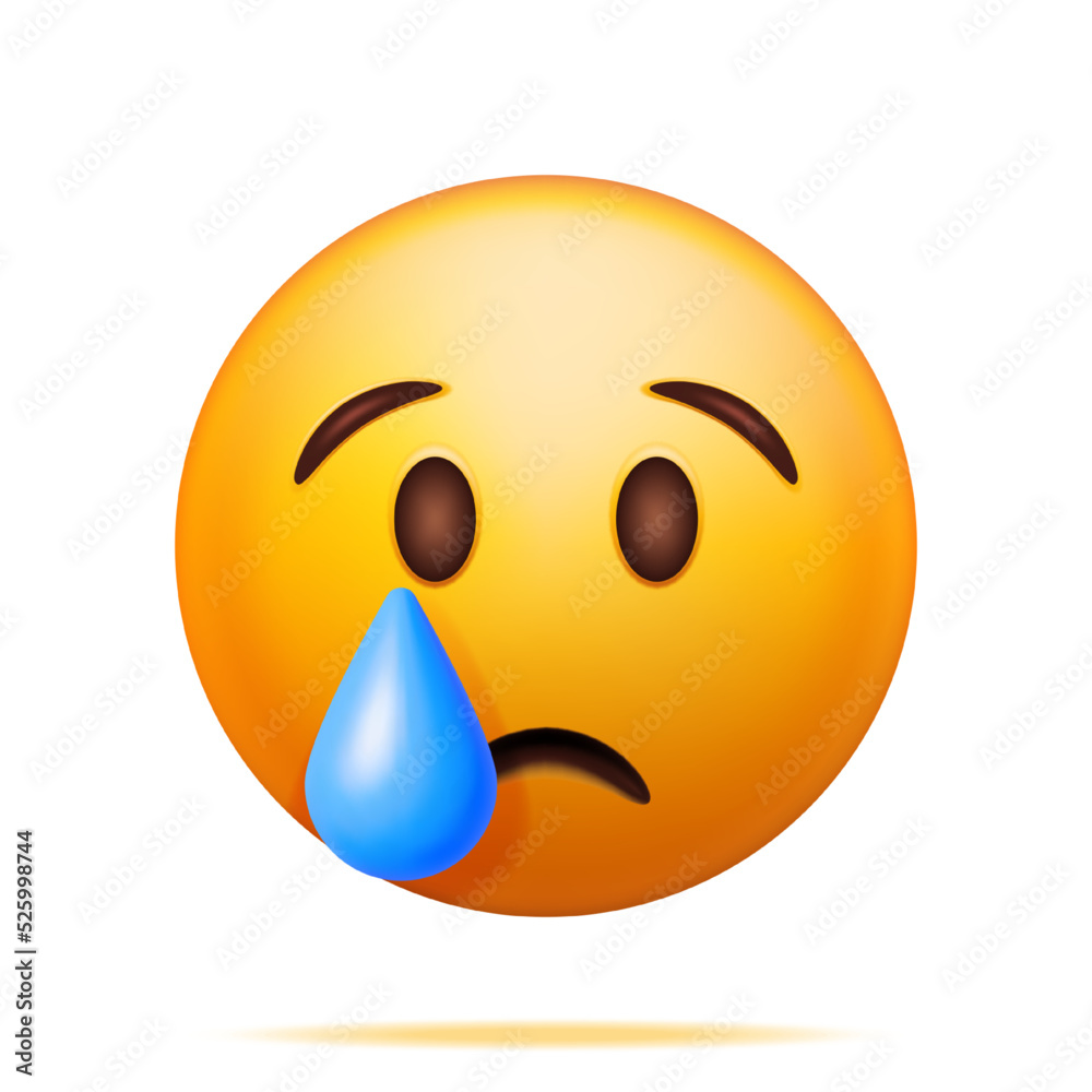 3D Yellow Sad Crying Emoticon Isolated on White. Render Cry Emoji with Tear. Unhappy Face. Communication, Web, Social Network Media, App Button. Realistic Vector Illustration 3D Yellow Sad Crying Emoticon Isolated on White. Render Cry Emoji with Tear. Unhappy Face. Communication, Web, Social Network Media, App Button. Realistic Vector Illustration