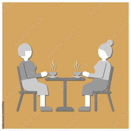 Фотография Two ladies drink coffee together and talk