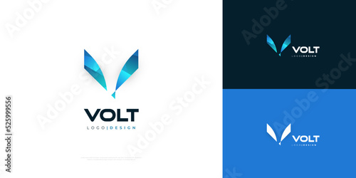 Abstract Blue Letter V Logo Design. Modern V Initial Logo for Business and Technology Logo