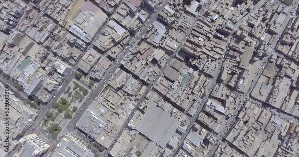 Aerial shot with drone from zenith angle with structures of houses and buildings. Aerial shot with drone from zenith angle with structures of houses and buildings.