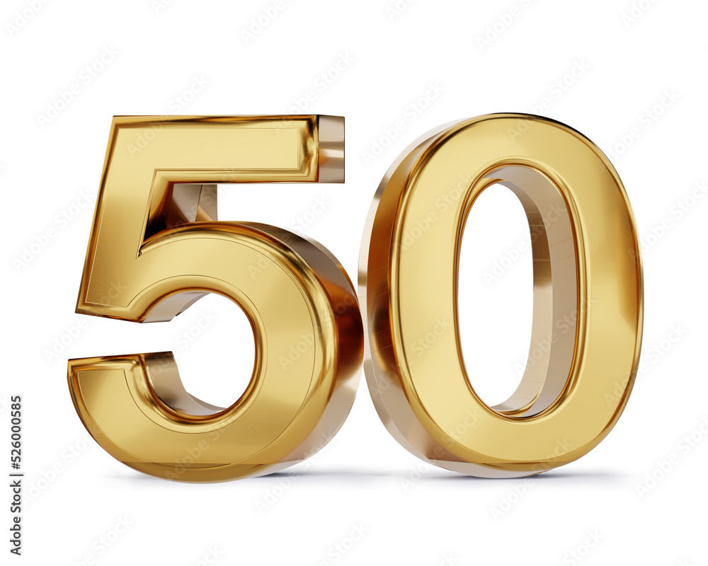 50 golden fifty symbol 3d-illustration - obrazy, fototapety, plakaty 