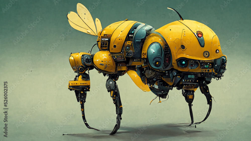3D render of yellow honey bee robot, CG artwork design concept 3D render of yellow honey bee robot, CG artwork design concept