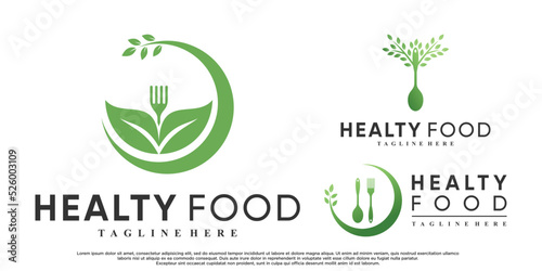 Set of healty food logo design with creative concept Premium Vector