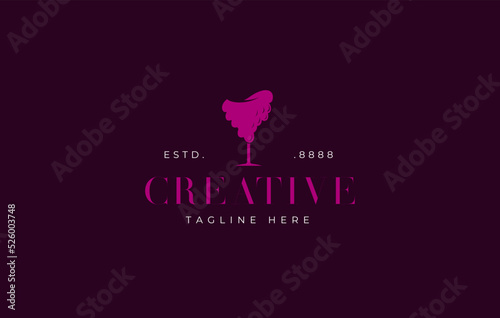 Wine logo design. Icon vector illustration of glass and grape. Modern logo design with line art style.