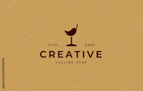 Nature Wine Logo Design. Leaf Wine Glass Silhouette Logo Graphic Template