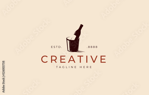 Wine Bottles and Ice Bucket Logo Design Template.