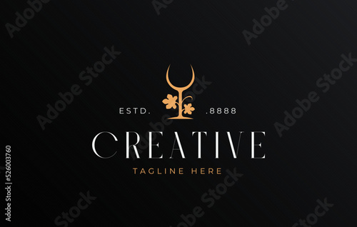 Nature Wine Logo Design. Leaf Wine Glass Silhouette Logo Graphic Template