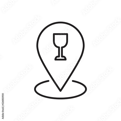 Bar location with wine glass icon, map pointer with glass design. isolated on white background. vector illustration