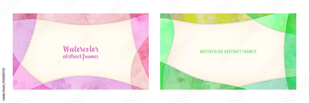 Fototapeta premium Hand drawn abstract frames; aspect ratio 16:9 (purple, green)