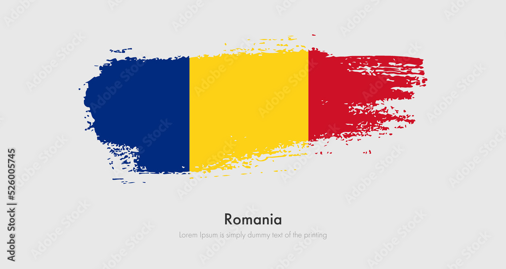 Obraz premium Brush painted grunge flag of Romania. Abstract dry brush flag on isolated background