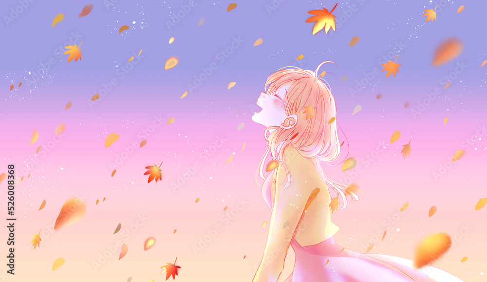 幸せそうな女性　秋　紅葉