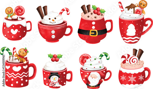 Watercolor Illustration set of Christmas drink