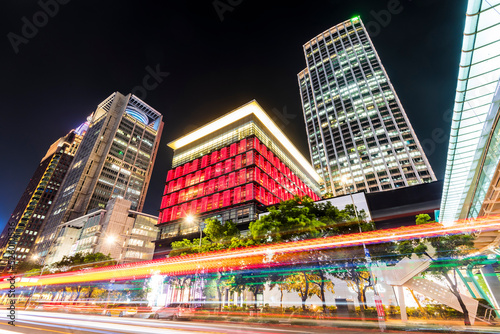 Night view of the plaza in Xinyi Business District, Taipei, Taiwan. the District is Taipei's main shopping area, anchored by various department stores and malls.