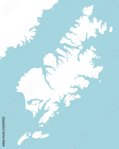 Outline white map of Kodiak Island