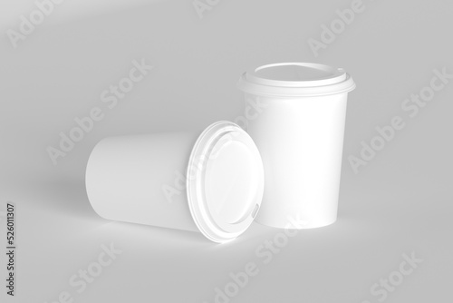 Paper coffee cup mockup with lid 3D render with space for design