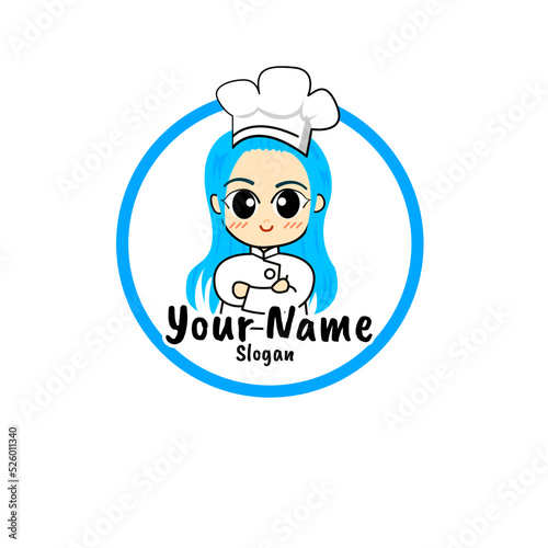 vector pretty girl in chef uniform logo illustration