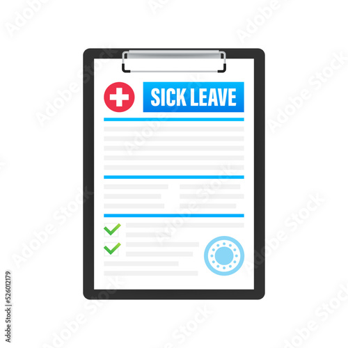 Template with sick leave. Medical document. Health insurance concept. Vector stock illustration.