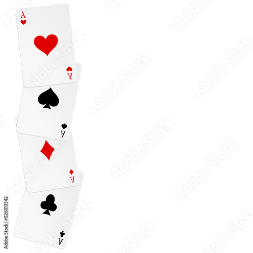Winning poker combination of four aces, playing cards on white.	
