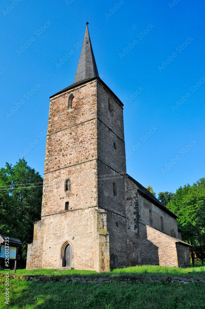 Fototapeta premium Late-Romanesque church of St. John the Baptist and St. Catherine of Alexandria. Swierzawa, Lower Silesian Voivodeship, Poland.