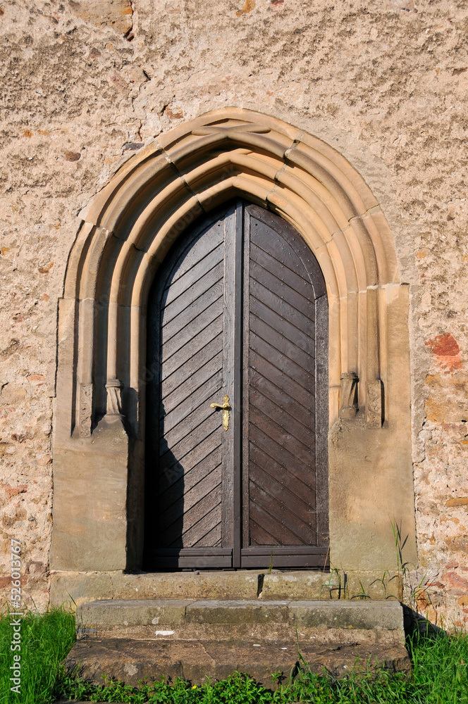Fototapeta premium The main portal of the church. Swierzawa, Lower Silesian Voivodeship, Poland.