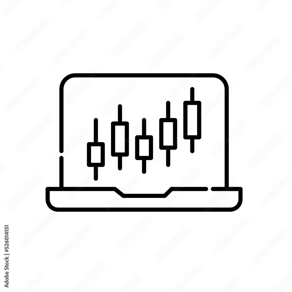 Candlestick stock chart on a laptop. Pixel perfect, editable stroke line icon Candlestick stock chart on a laptop. Pixel perfect, editable stroke line icon