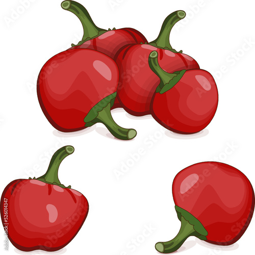 Group of Cherry Pepper for banners, flyers, posters, social media. Pimento or Pimiento. Capsicum annuum. Fresh vegetables. Cartoon style. Vector illustration isolated on white background.