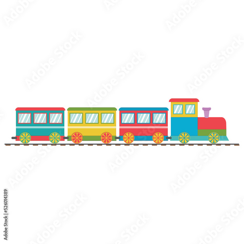 Wooden train with carriages, color vector illustration in flat style
