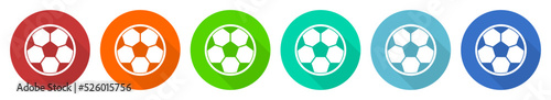 Football icon set, soccer ball flat design vector illustration in 6 colors options for webdesign and mobile applications