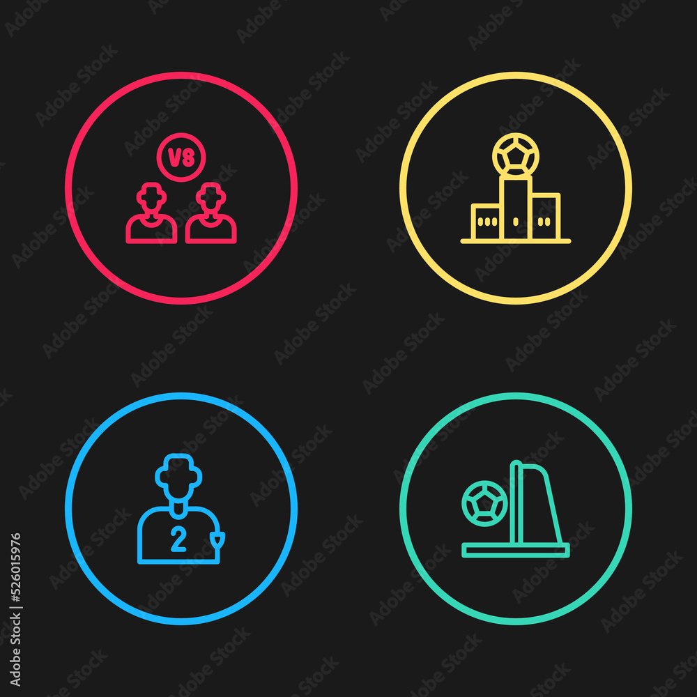 Set line Football or soccer player, goal with, Award over sports winner podium and icon. Vector Set line Football or soccer player, goal with, Award over sports winner podium and icon. Vector