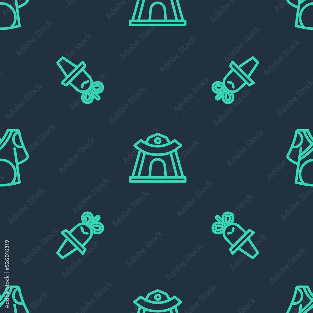 Set line Korean temple, hat and Kimono on seamless pattern. Vector Set line Korean temple, hat and Kimono on seamless pattern. Vector