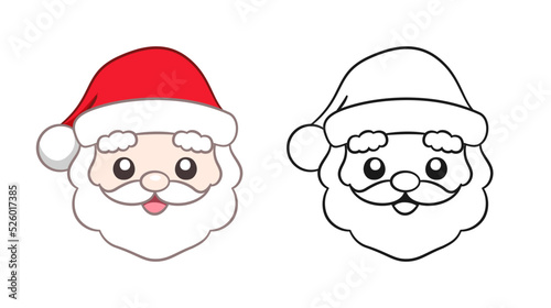 Happy Santa Claus head cartoon illustration. Front view Colored and outline set. Coloring book page printable activity worksheet for kids. photo