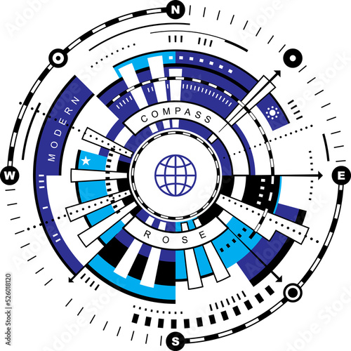 Modern Compass Rose with an isolated transparent background.