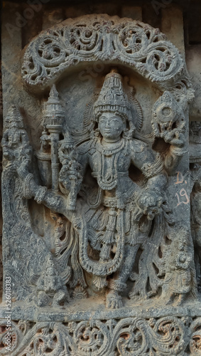 The Beautiful Sculpture of Lord Vishnu on the Lakshminarsimha Temple  Javagal  Hassan  Karnataka  India.
