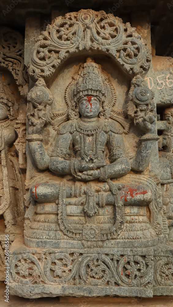 Sculpture of Lord Vishnu Sitting in a Dhyan Position, Lakshminarshimha Temple, Javagal, Hassan, Karnataka, India. Hoysala Temple. 