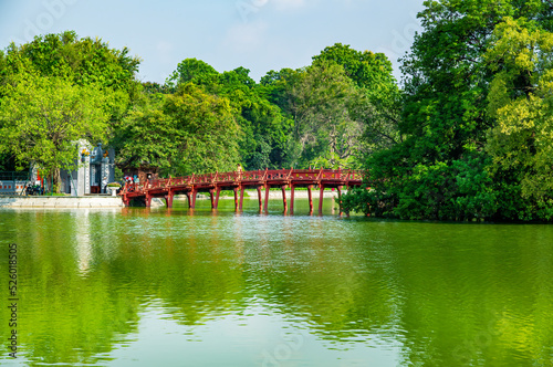 Hoan Kiem Lake (Lake of the Returned Sword) and the Turtle Tower in Hanoi , Vietnam