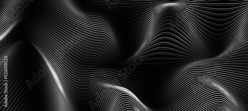 3D Vector wave lines pattern smooth curve flowing dynamic white light isolated on black background for concept of technology, digital, communication, science, music