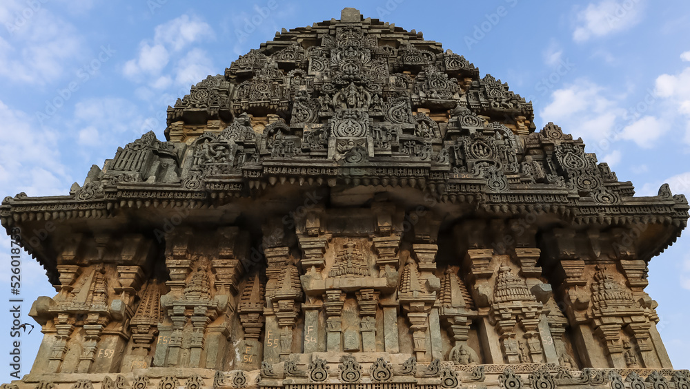 The Beautiful Carvings on the Backside of Lakshminarshimha Temple, Javagal, Hassan, Karnataka, India. Hoysala Temple.