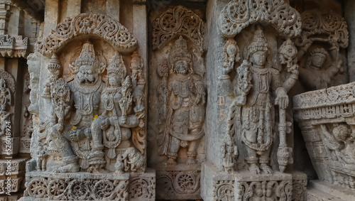 The Sculptures of Hindu God and Goddess on the Javagal Temple, Lakshminarshimha Temple, Hassan, Karnataka.